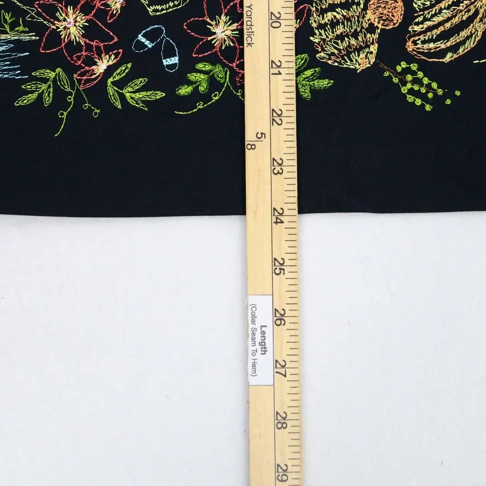 Annex Casual Corner Skirt Sz 1X Black‎ Midi Pull On Hawaiian Fruit Embroidered